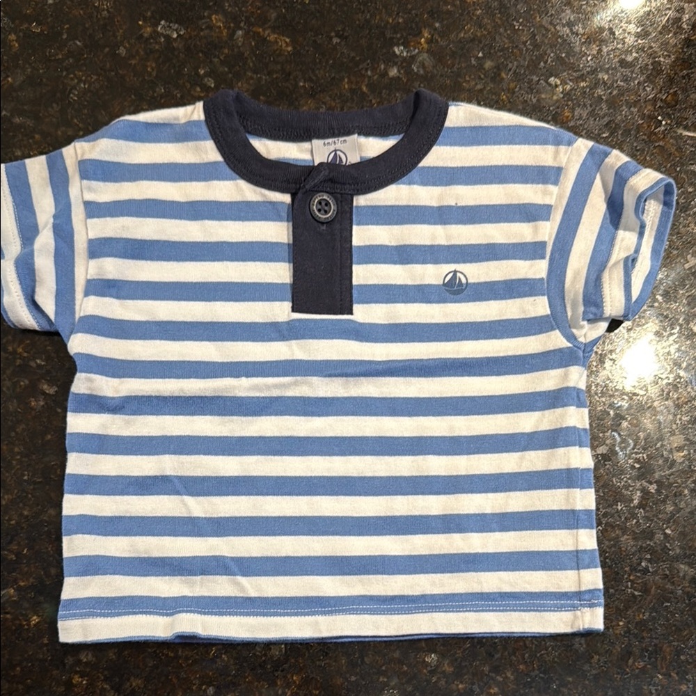 Petit Bateau Blue and White Striped Short Sleeve Tee